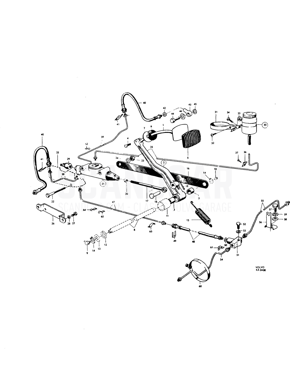 Foot brake control linkage, hydraulic brake lines