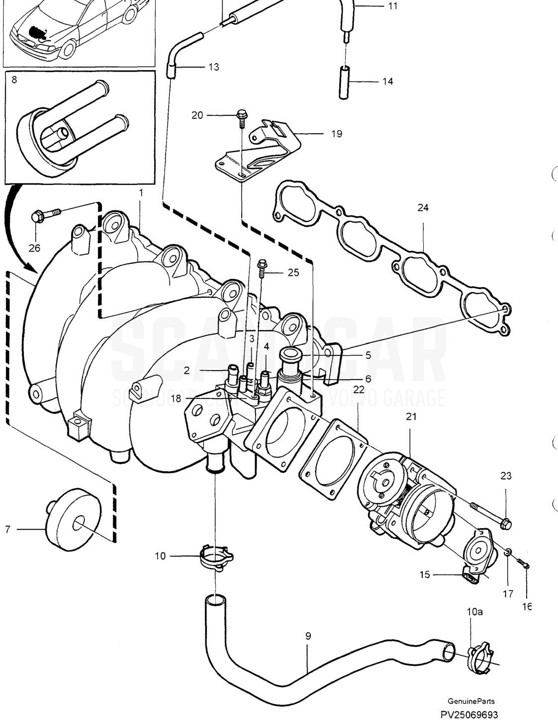 CRANKCASE VENTILATION - disegno esploso, Altri ricambi, Volvo serie S40/V40 dal 1996