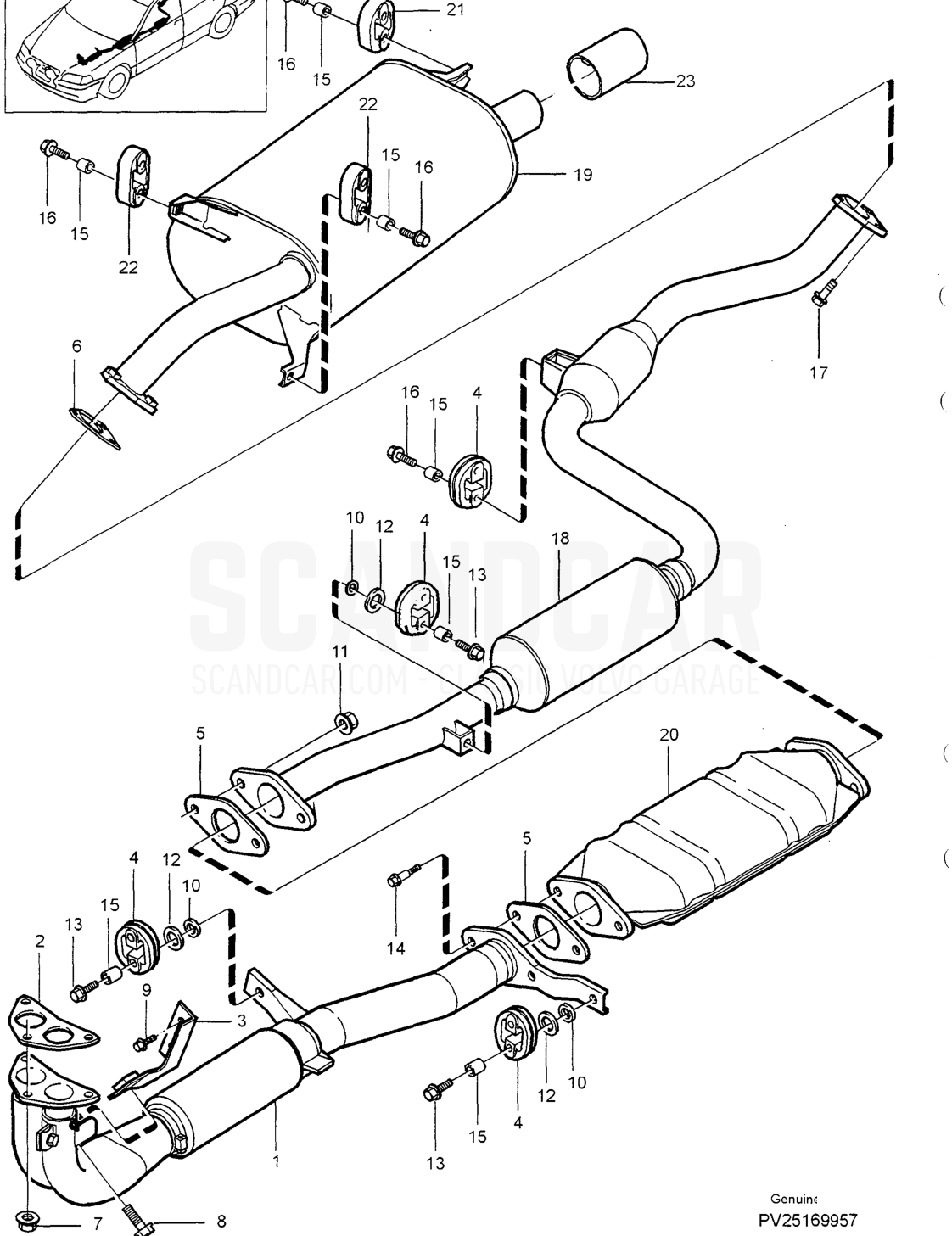 EXHAUST SYSTEM - disegno esploso, Altri ricambi, Volvo serie S40/V40 dal 1996
