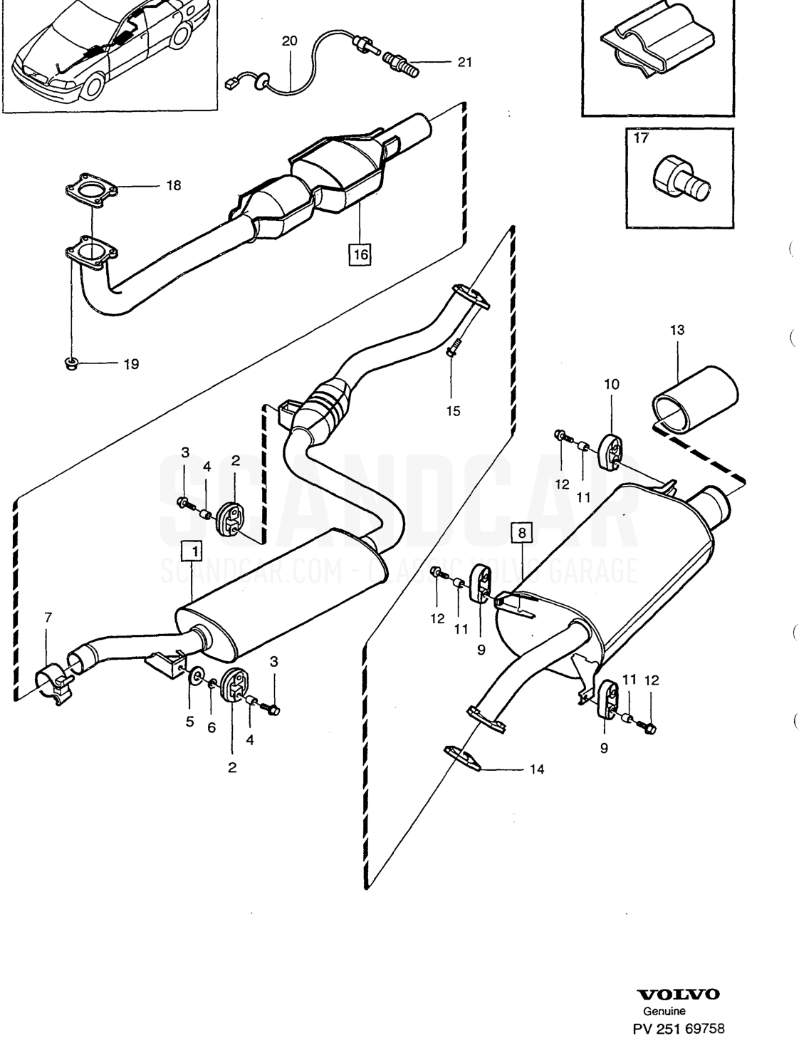 EXHAUST SYSTEM - disegno esploso, Altri ricambi, Volvo serie S40/V40 dal 1996