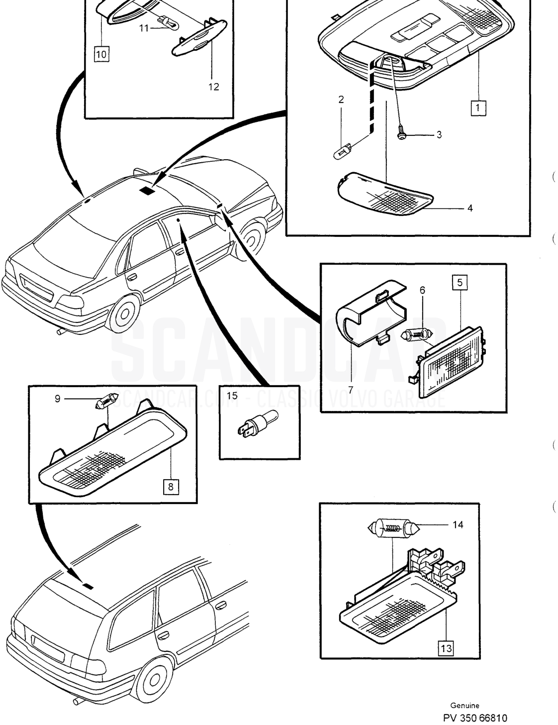 REAR LIGHTING - disegno esploso, Equipaggiamento elettrico, Volvo serie S40/V40 dal 1996