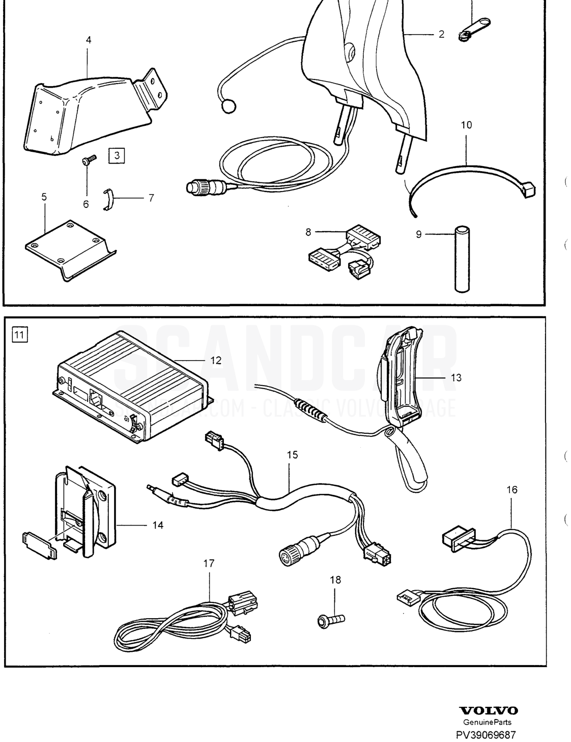 MOBILE TELEPHONE HANDSFREE INSTALLATION - disegno esploso, Equipaggiamento elettrico, Volvo serie S40/V40 dal 1996
