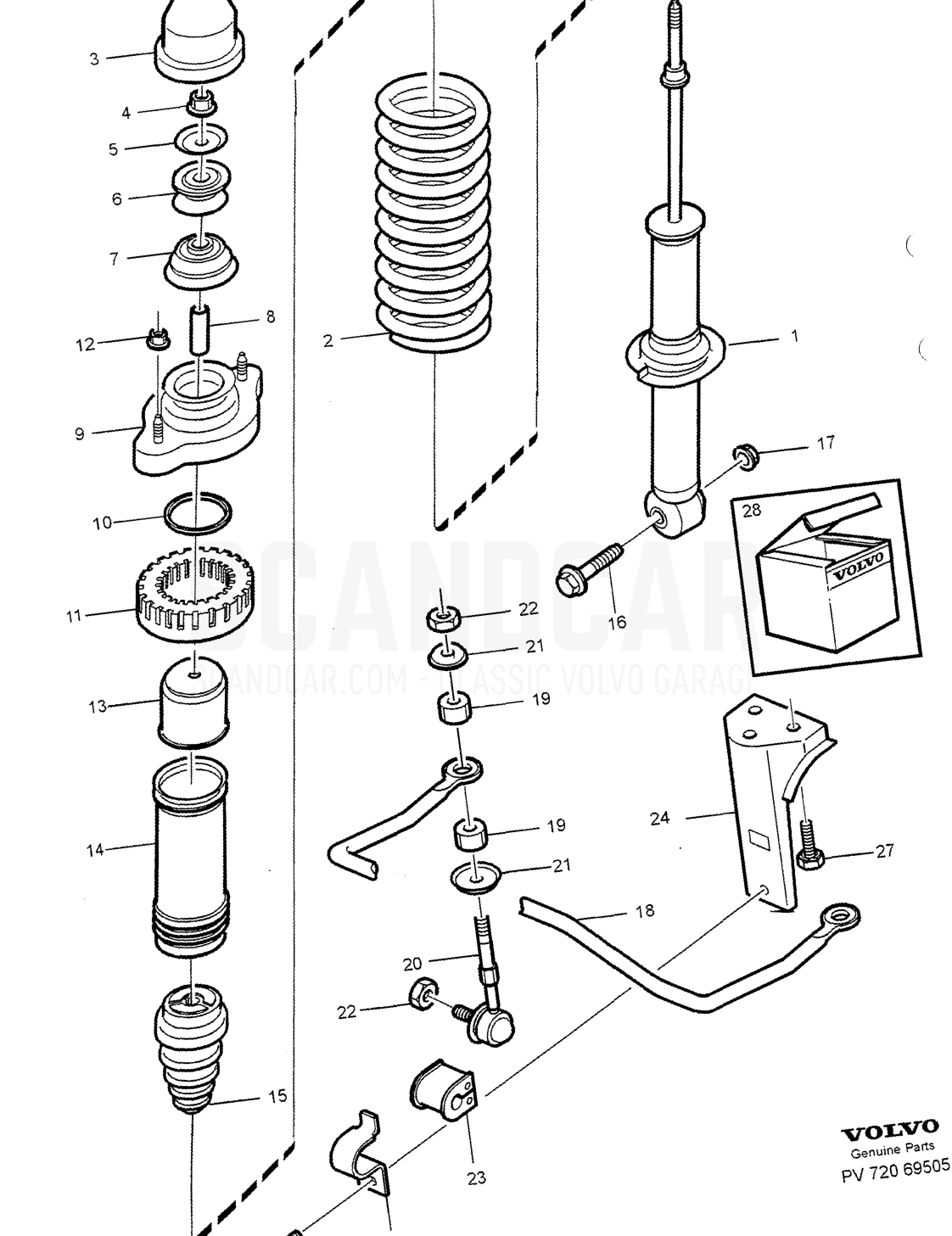 REAR SUSPENSION, SPRINGS - disegno esploso, Telaio - Molle, Volvo serie S40/V40 dal 1996