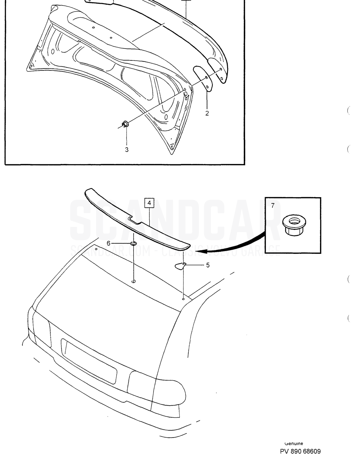 TAILGATE - disegno esploso, Carrozzeria, Volvo serie S40/V40 dal 1996