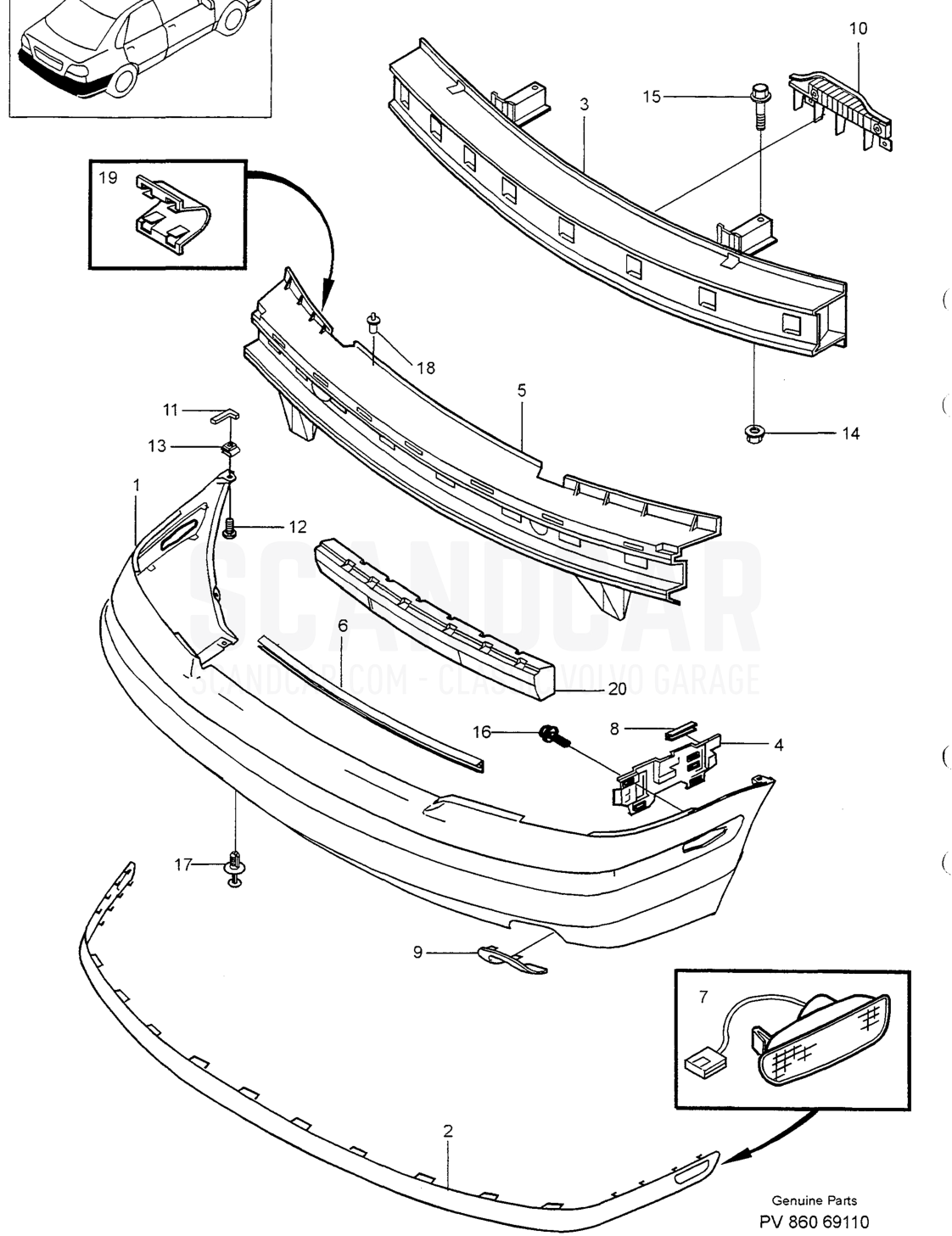 FRONT BUMPER - disegno esploso, Carrozzeria, Volvo serie S40/V40 dal 1996