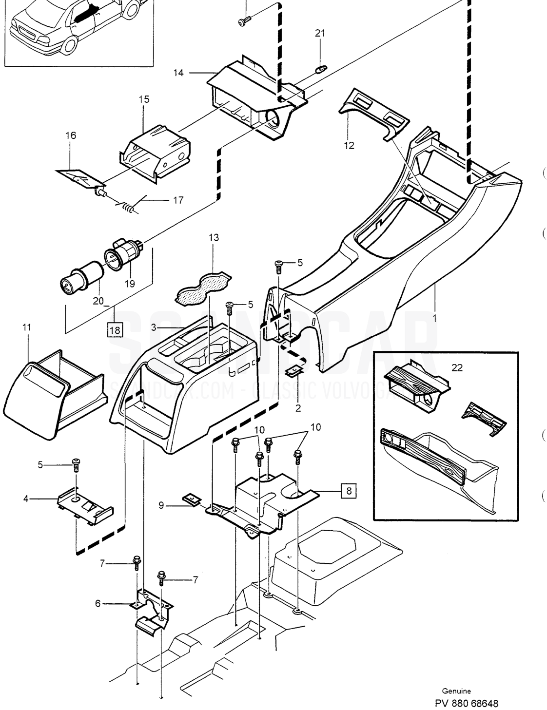 GLOVE COMPARTMENT - disegno esploso, Carrozzeria, Volvo serie S40/V40 dal 1996