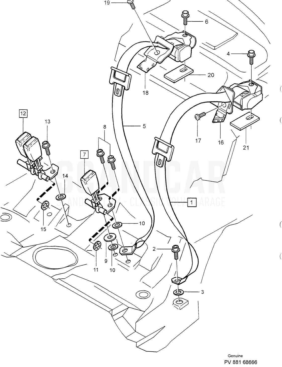 FRONT SEAT BEL T - disegno esploso, Carrozzeria, Volvo serie S40/V40 dal 1996