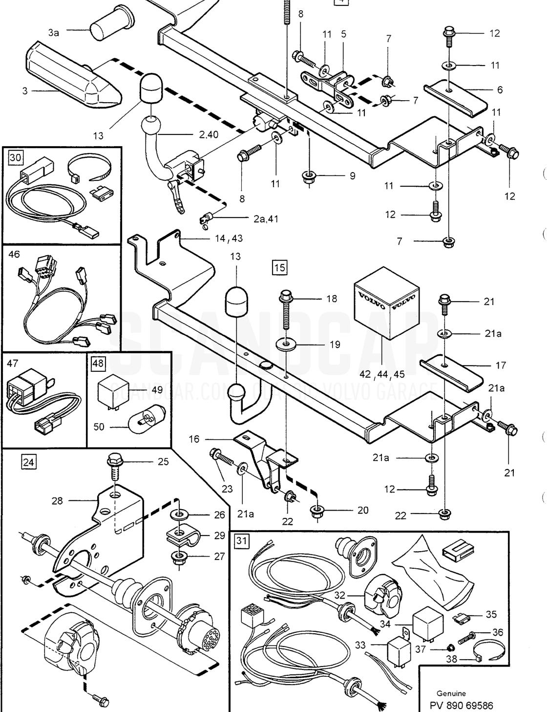 TOWING HITCH - disegno esploso, Carrozzeria, Volvo serie S40/V40 dal 1996